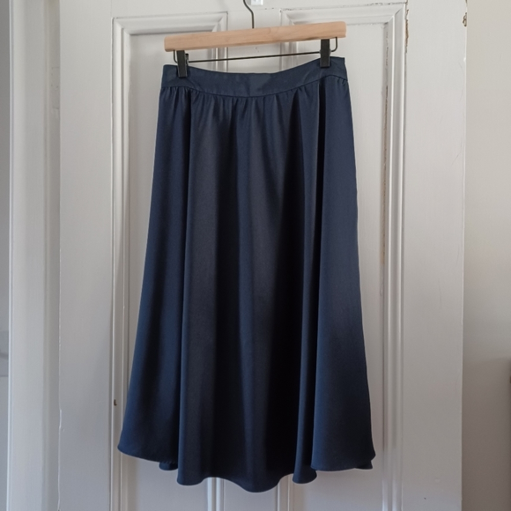 Zara Basic Blue Satin Midi Skirt Size Large